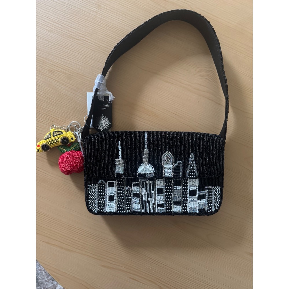 From India to You Beaded NYC Skyline Shoulder Bag Women OS Black NWT Y2K Chic